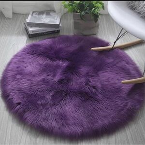 New 8 Foot Purple Faux Fur Sheepskin Round Rug – Sealed Package